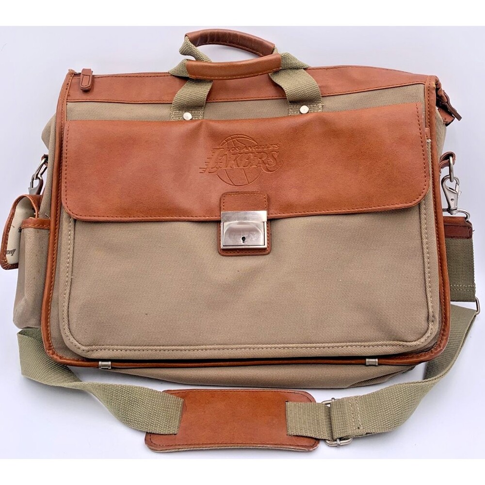 Los Angeles Lakers Leather /Canvas Messenger Bag/Briefcase Season Tix Swag NBA